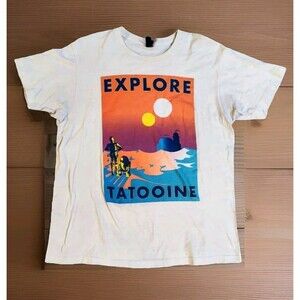 Tultex Mens Large Explore Tatooine Disney's Star Wars T Shirt Cream Colored